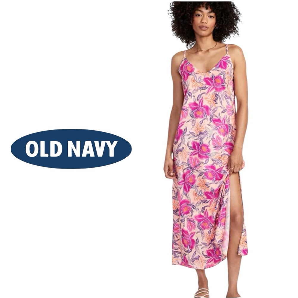 🌷Old Navy Floral Maxi Dress 3X Plus Size Tie Back Side Slit Summer Dress 3/$30